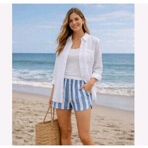 Old Navy High Waisted Comfort Waistband Striped Shorts Blue White Size 2X